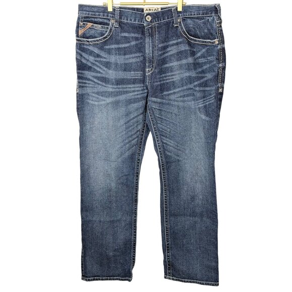 Ariat M4 Mens Relaxed Boot Cut Jeans Size 42 X 34 Blue Denim Whickered Western C - Picture 4 of 14